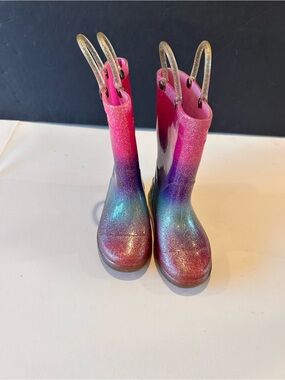 Western Chief Girls Size 7 Rainbow Ombre Glitter Rain Boots